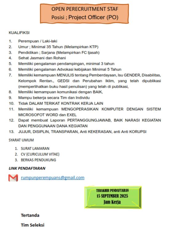 rumpun perempuan sultra lowongan kerja